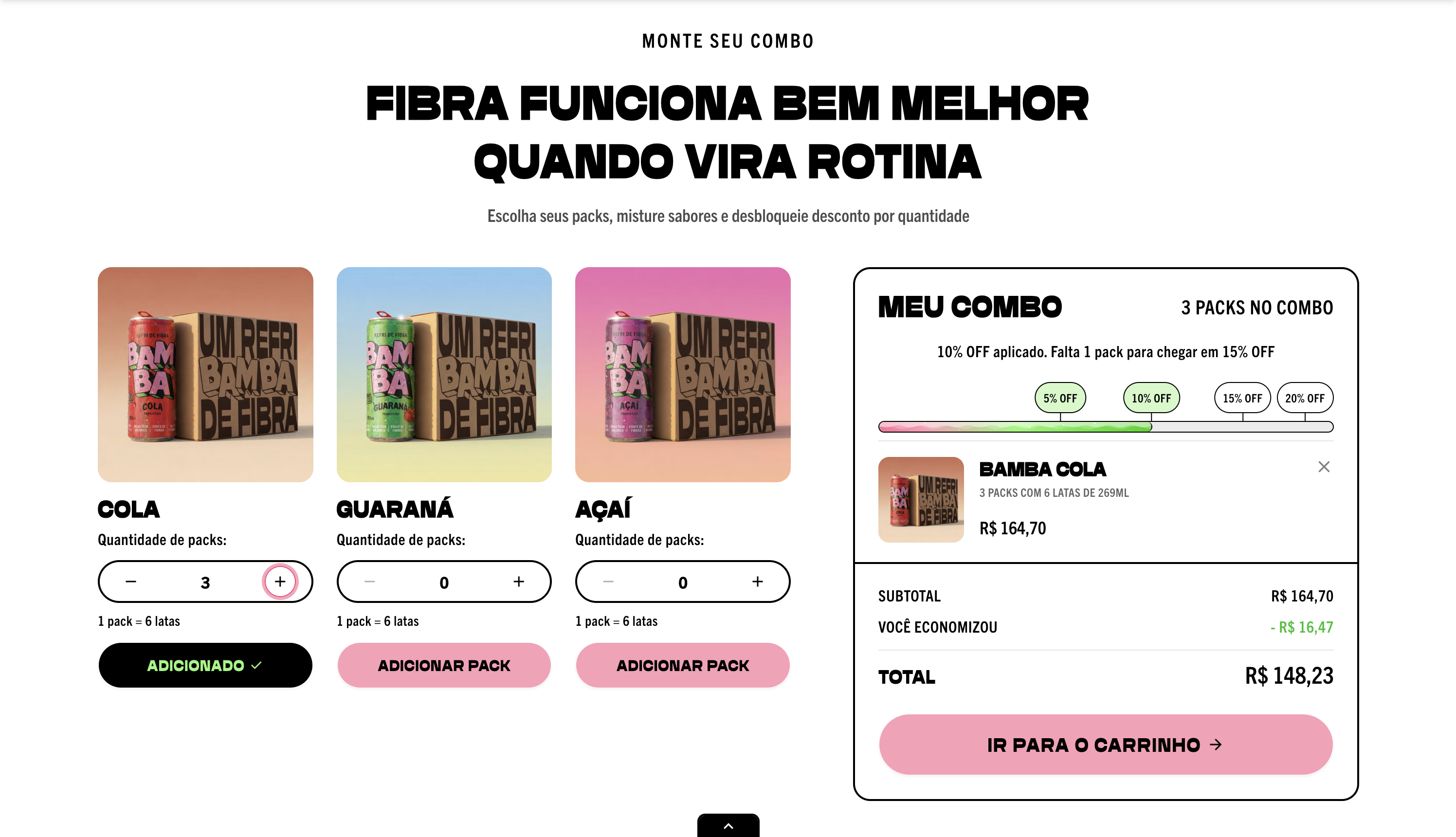 Combo pack builder with selected beverage flavors