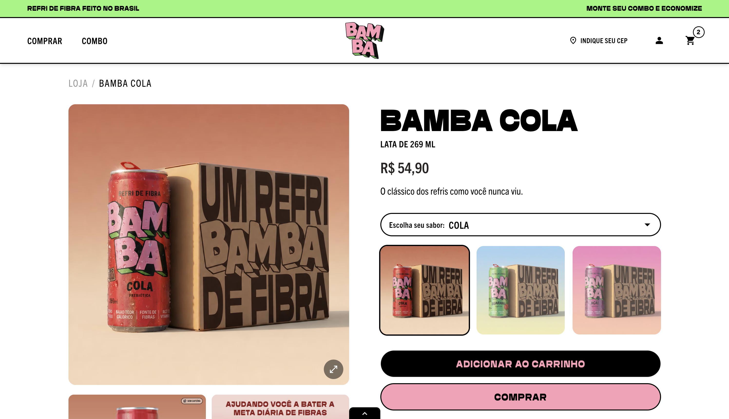 Product detail page for the cola flavor