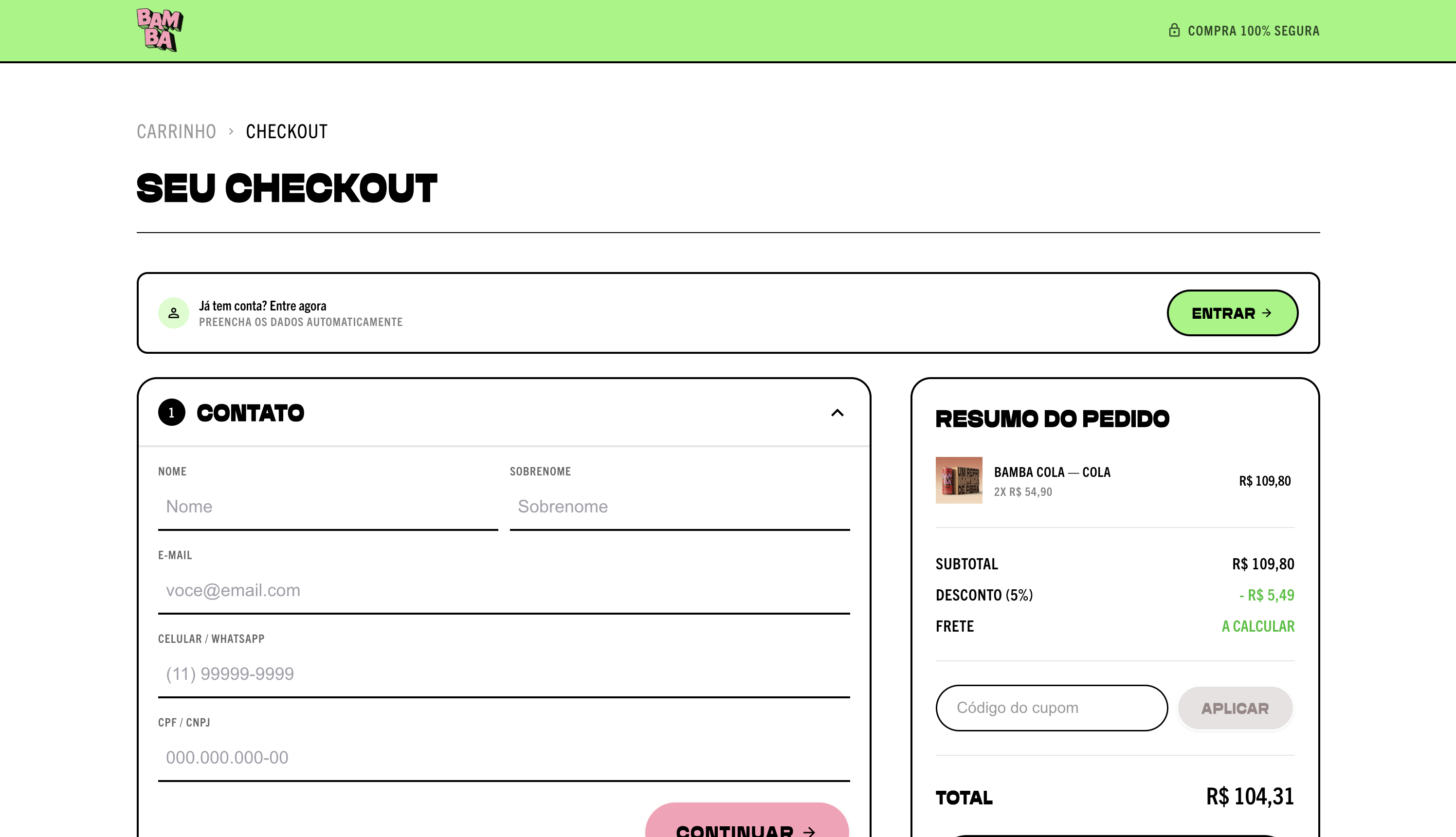 Checkout contact and shipping information form