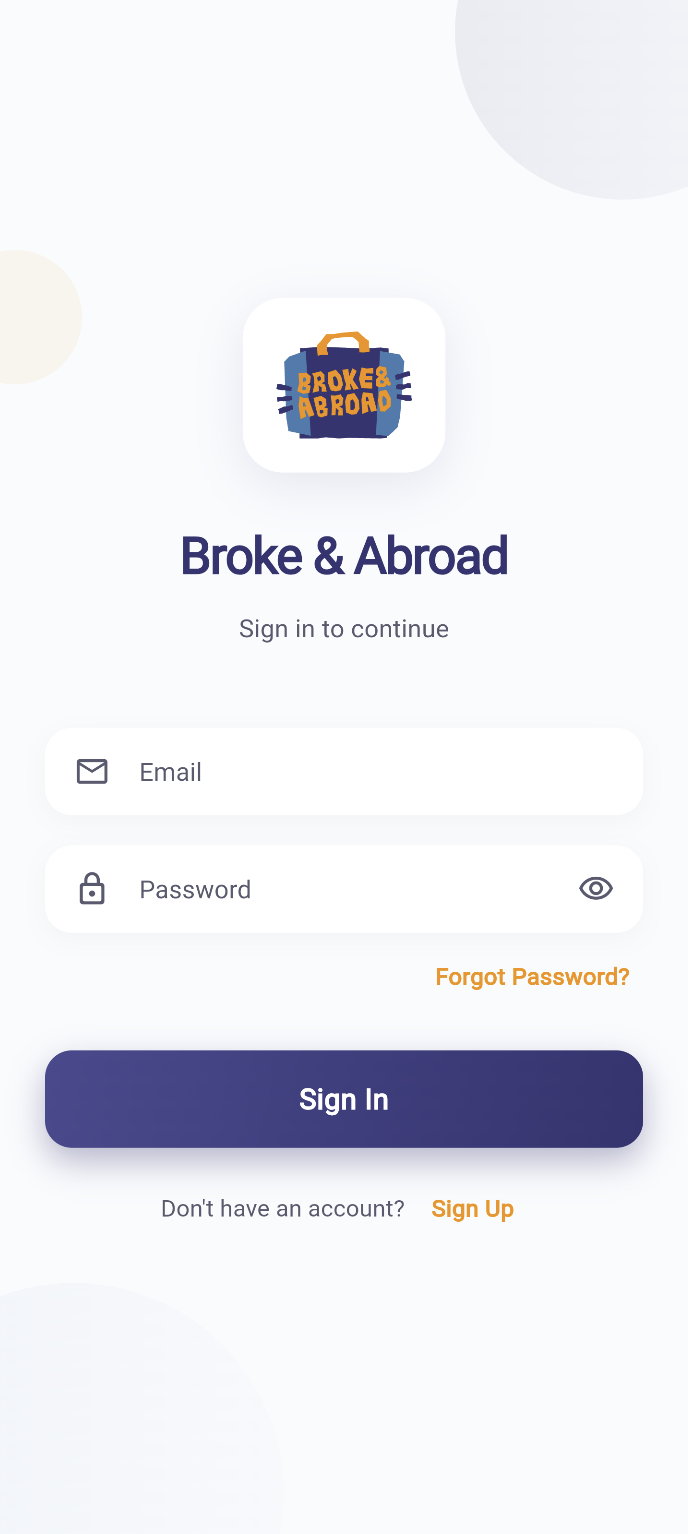 Mobile chat sign-in screen