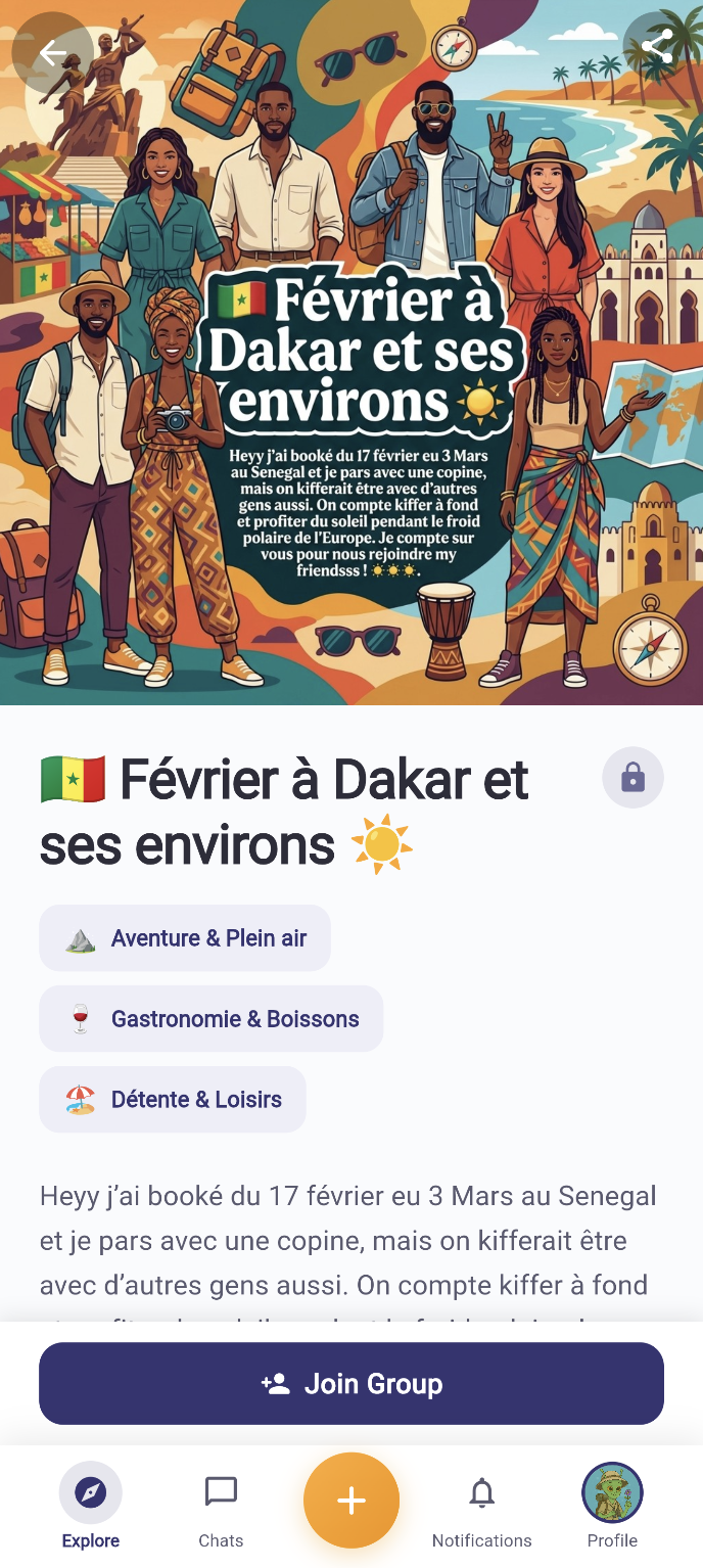 Mobile trip group details screen
