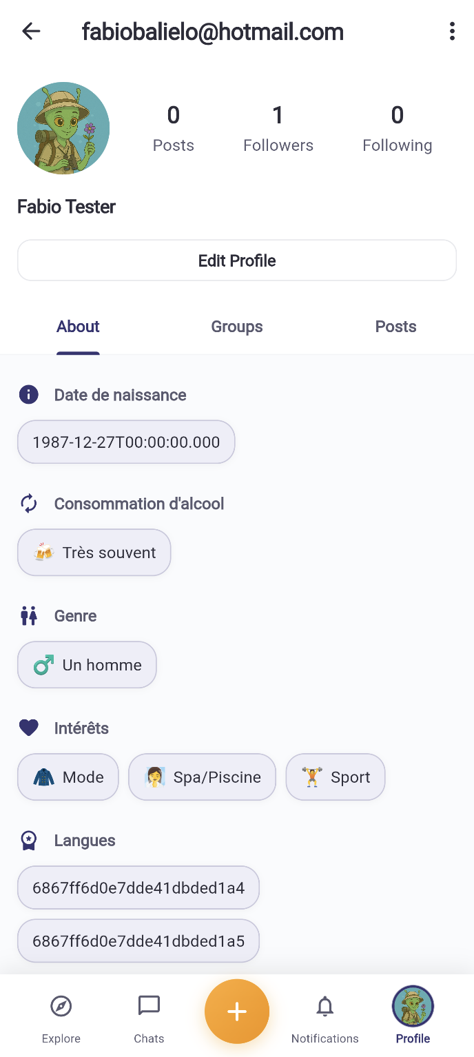 Mobile traveler social profile page